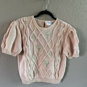 Vintage Deans of Scotland Sweater Small Peach Cottagecore Granny Cableknit